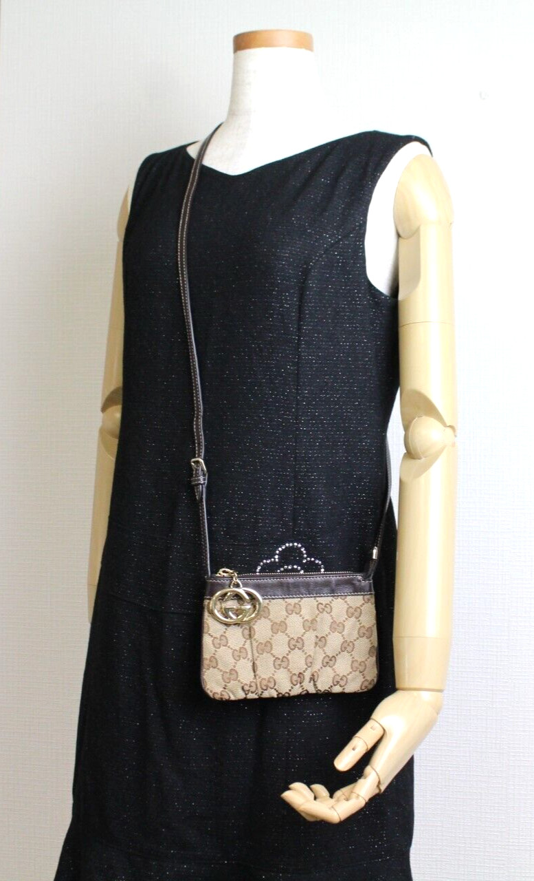 GUCCI Interlocking G GG Shoulder Bag Canvas Leather 212216 Auth Used