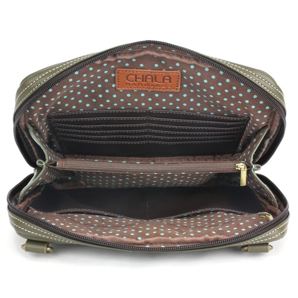 Chala LILY FROG Companion Organizer Faux Leather Crossbody Bag Green NWT