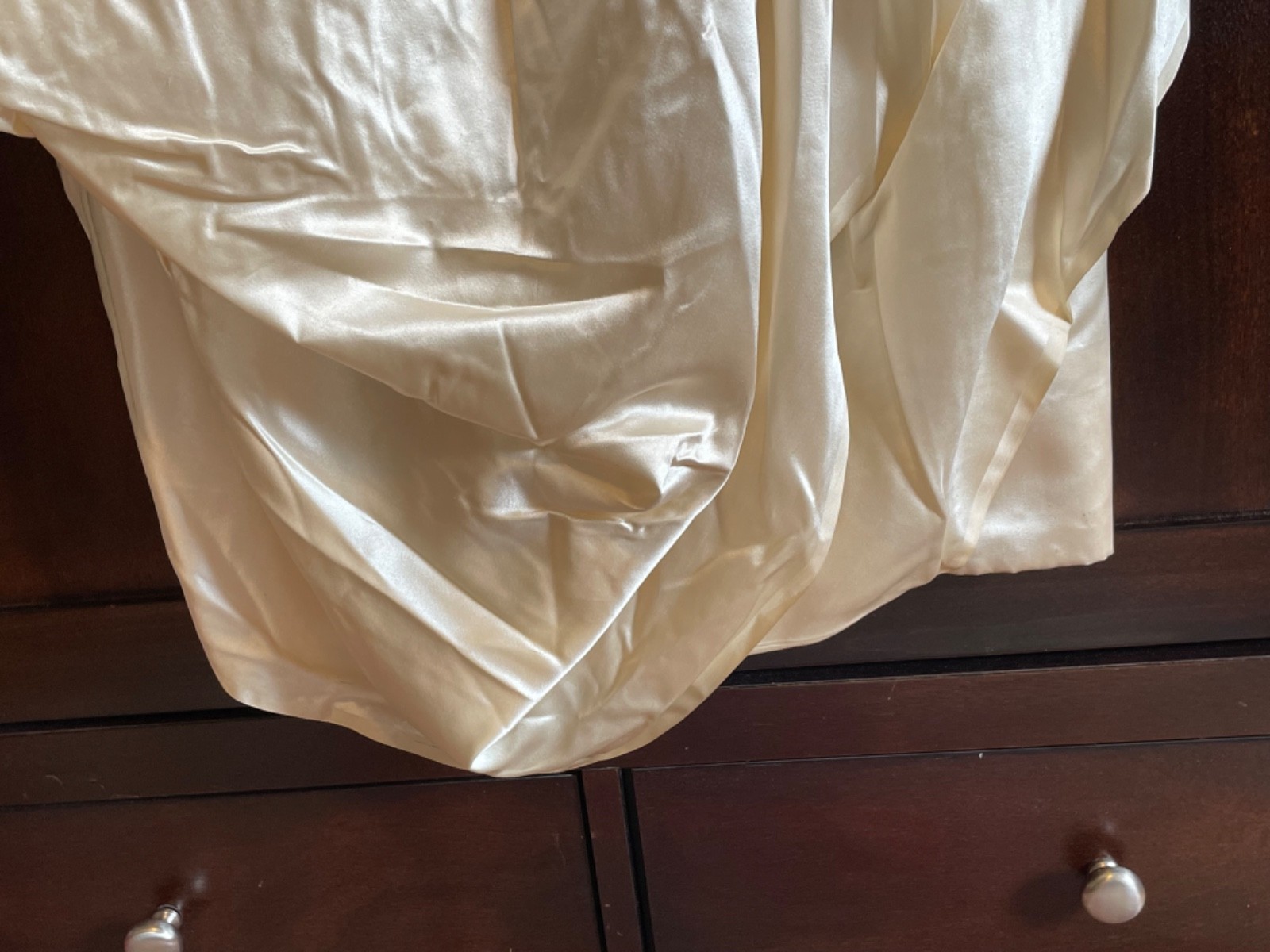 Antique Victorian Edwardian c 1900 Ivory Satin Handmade Wedding Dress w/ Lace