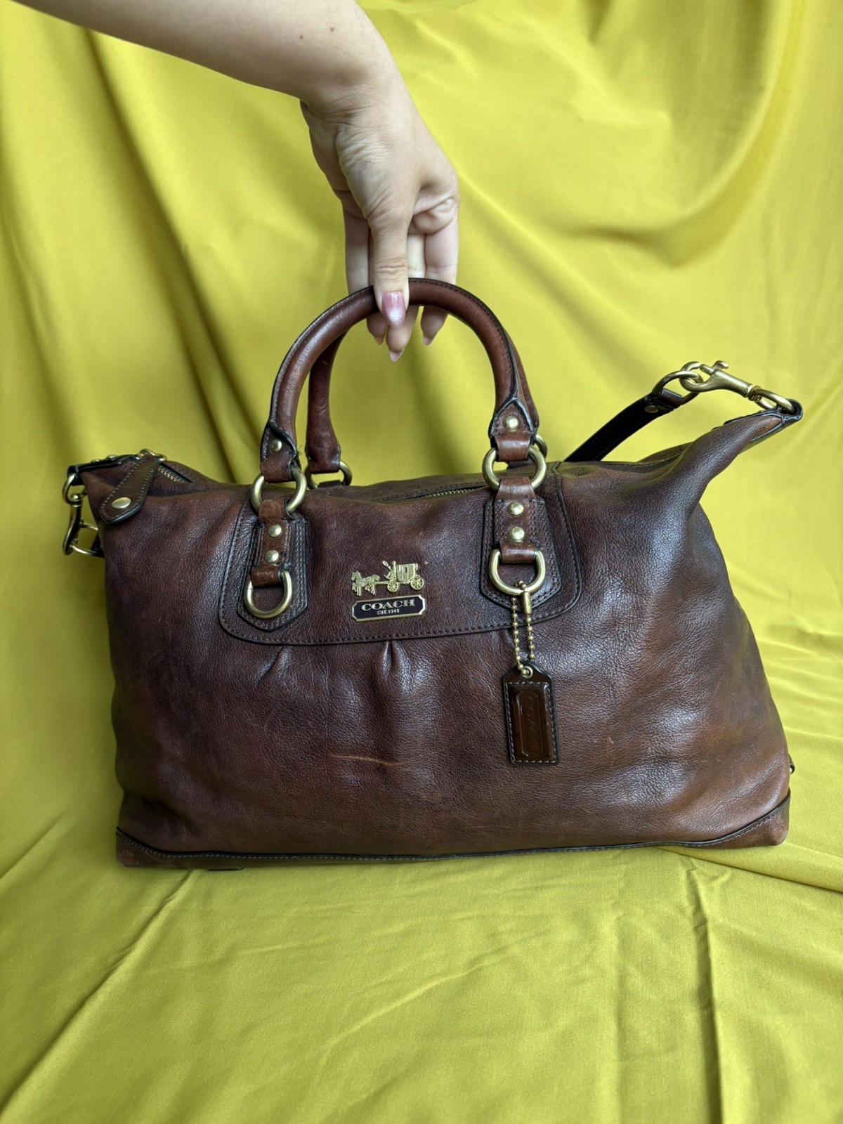 COACH Madison Sabrina Slouchy Leather Handbag Y2K Purse Dark Brown