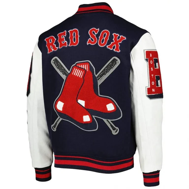 Boston Red Sox Navy Blue Wool Genuine Leather Sleeves Varsity Letterman Jacket