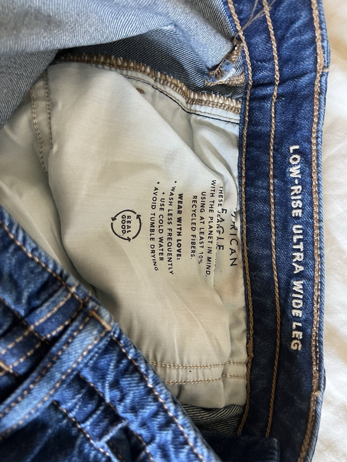 American Eagle Outfitters Low Rise Ultra Wide Leg Blue Denim Jeans Womens 10S