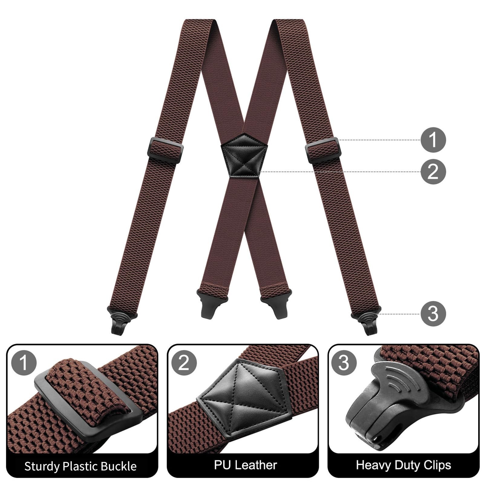 Heavy Duty Suspenders Men Hidden Plastic Clasp Braces Trousers Work Airport Frie