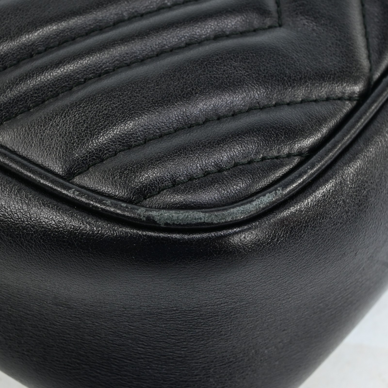Auth GUCCI GG Marmont Chain Shoulder Cross Bag Leather 447632 Black F1594SG708