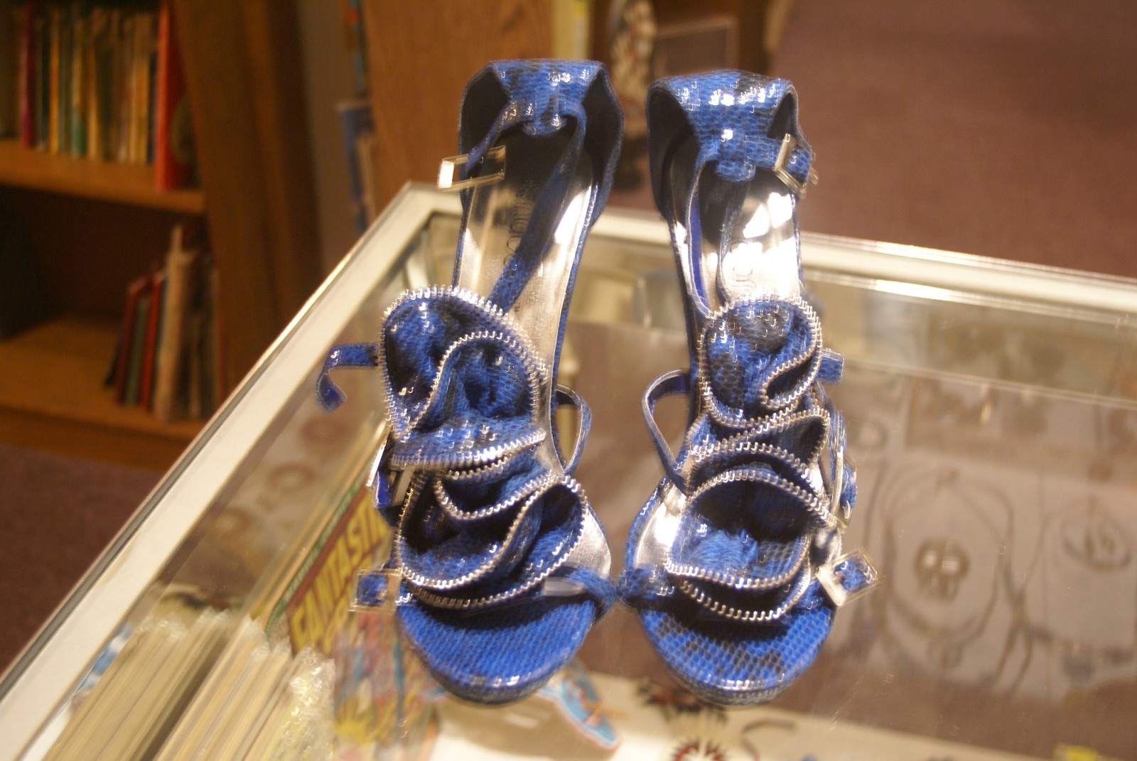 Nadara blue synthetic strappy high (3in and up) heel sandals size 8.5 B