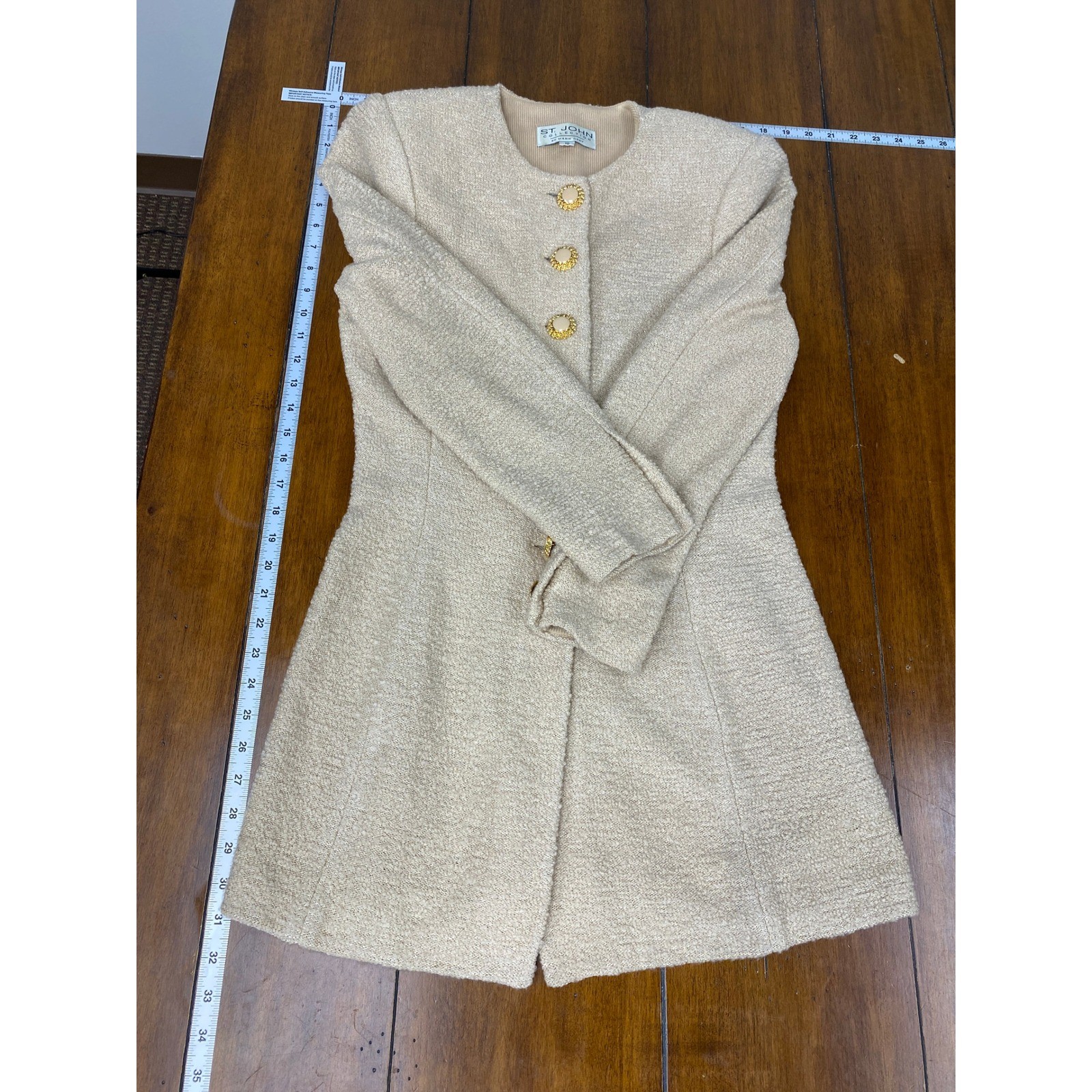 St. John Collection, Long Textured Knit Shimmer Metallic Jacket Coatigan Size 10
