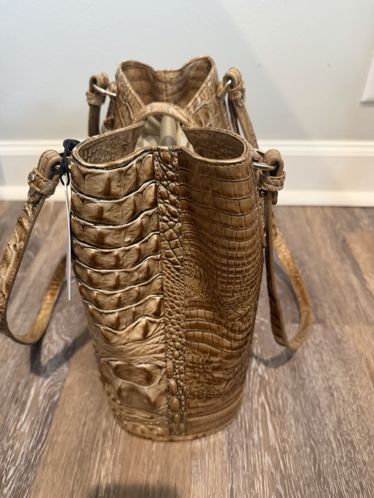 Brahmin Croc Embossed Brown Tote Turn Lock Detachable Adjustable Strap Pockets