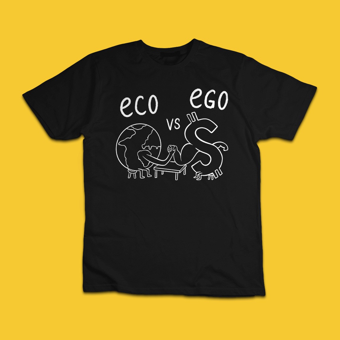 Eco vs Ego Funny Earth Money Arm Wrestling Graphic T-Shirt