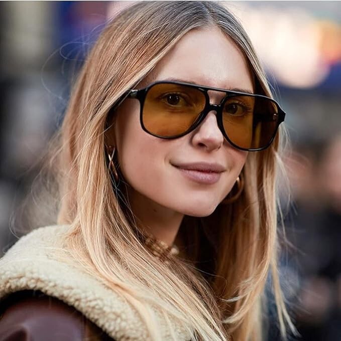 Retro Vintage 70s Sunglasses for Men Women Oversized Yellow Lens Shades