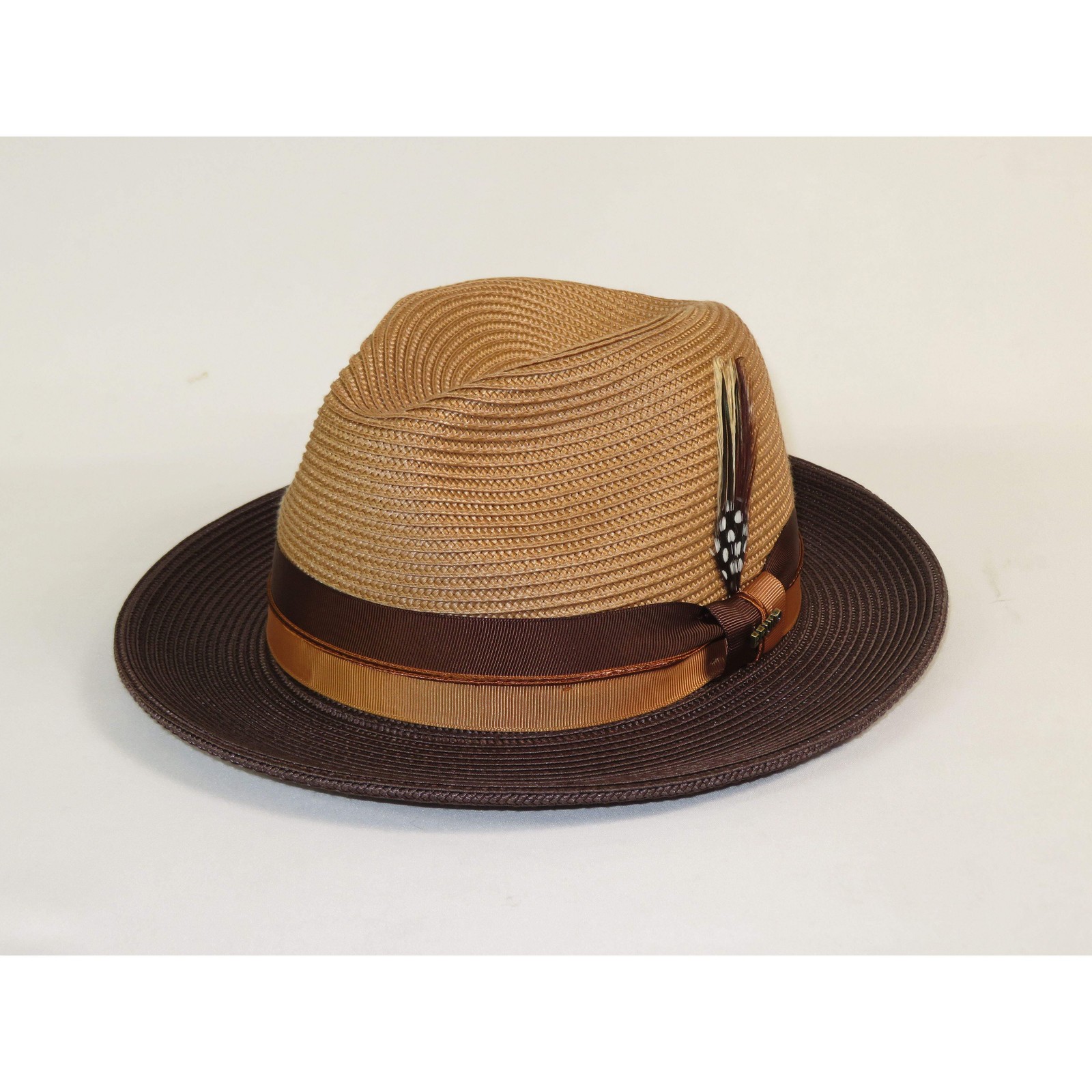 Men’s Bruno Capelo 2-Tone Straw Fedora Hat MAYWOOD MY892 Camel/Brown