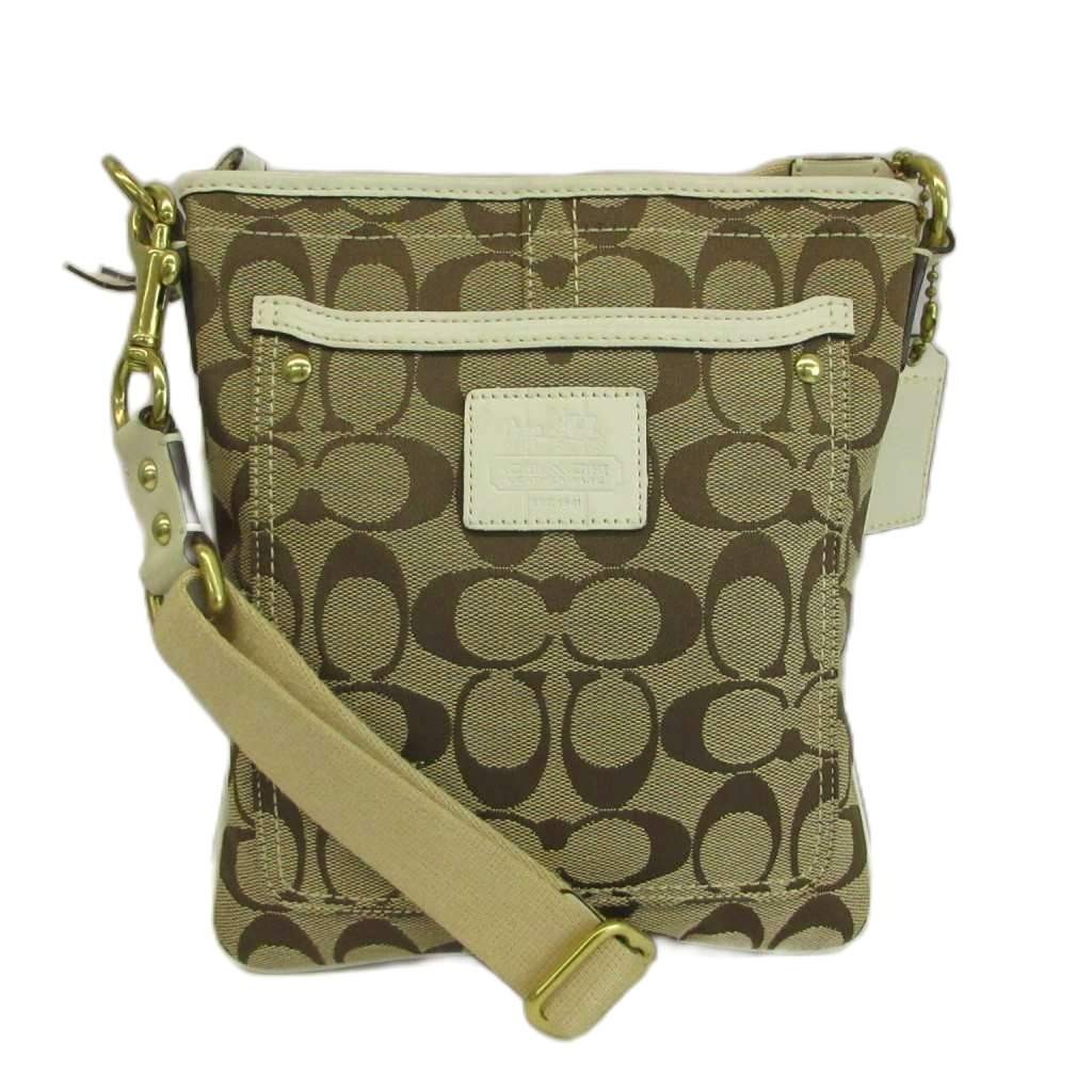 Coach Canvas Leather Shoulder Bag Beige White AB 21cm/8.3″ Vintage
