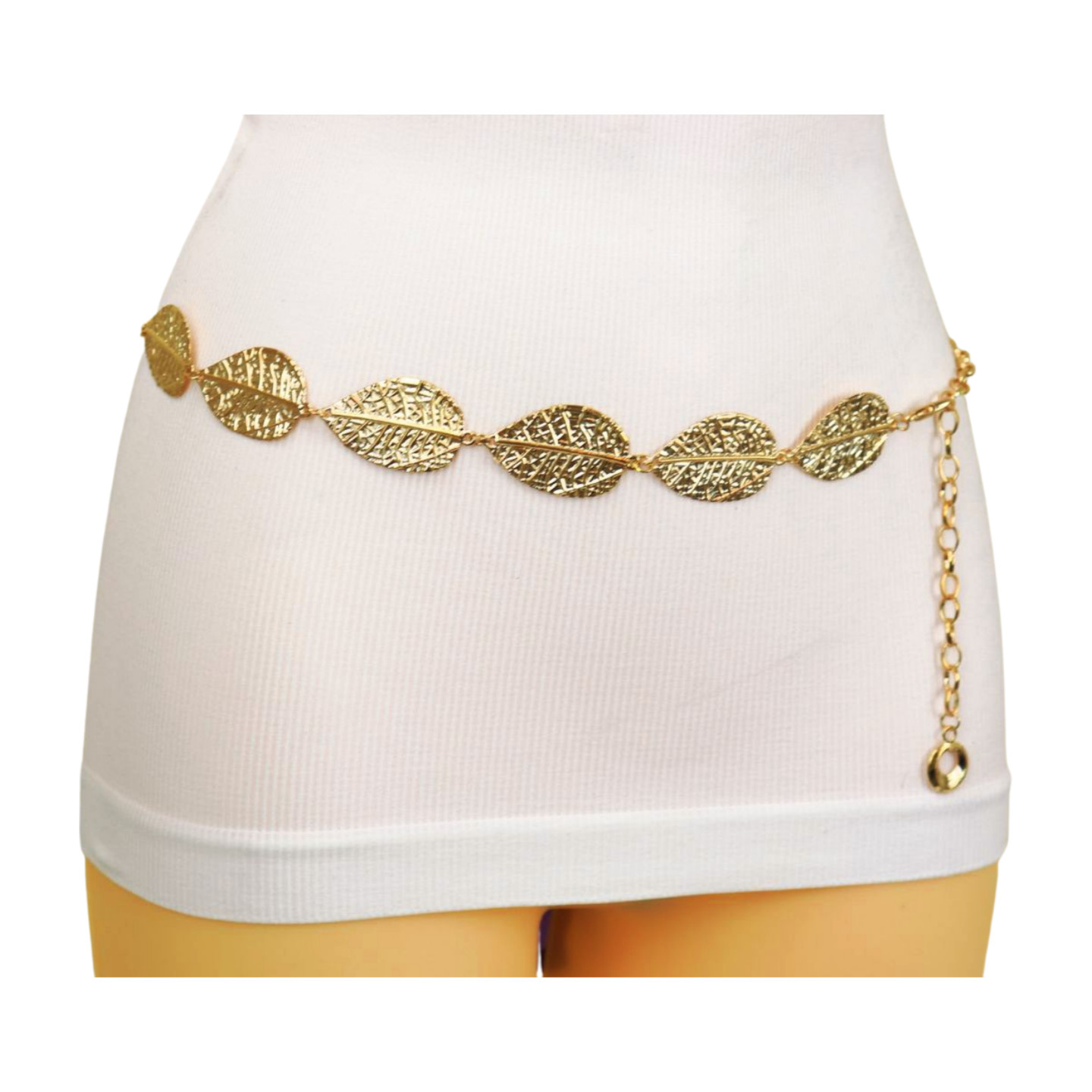 Women Gold Color Metal Chain Fashion Belt Hip High Waist Leaf Charms Size S M