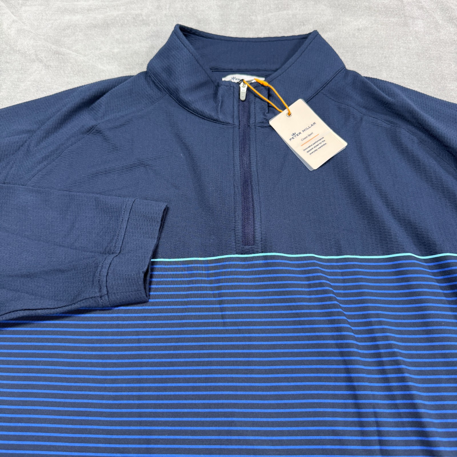Peter Millar Sweater Men’s 2XL Crown Soft Stripe Print 1/4 Zip Blue