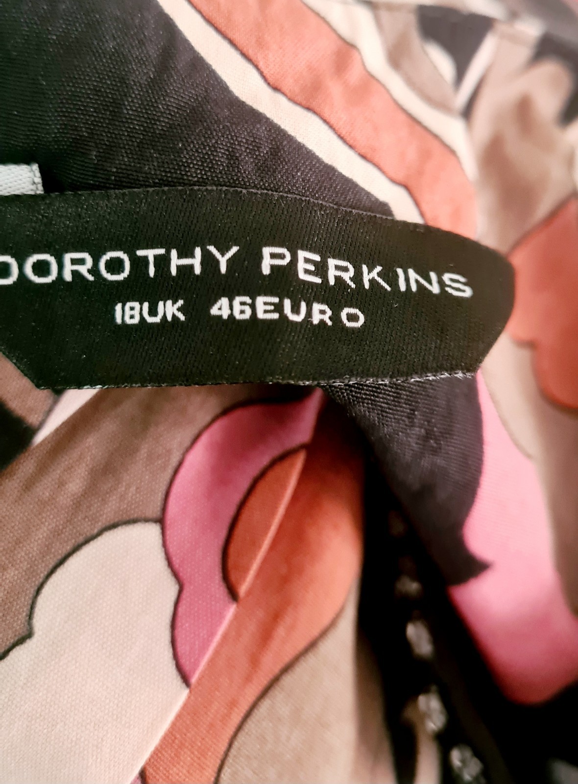 Dorothy Perkins Black Brown Pink Tie Waist Cotton Sleeveless Summer Dress UK 18