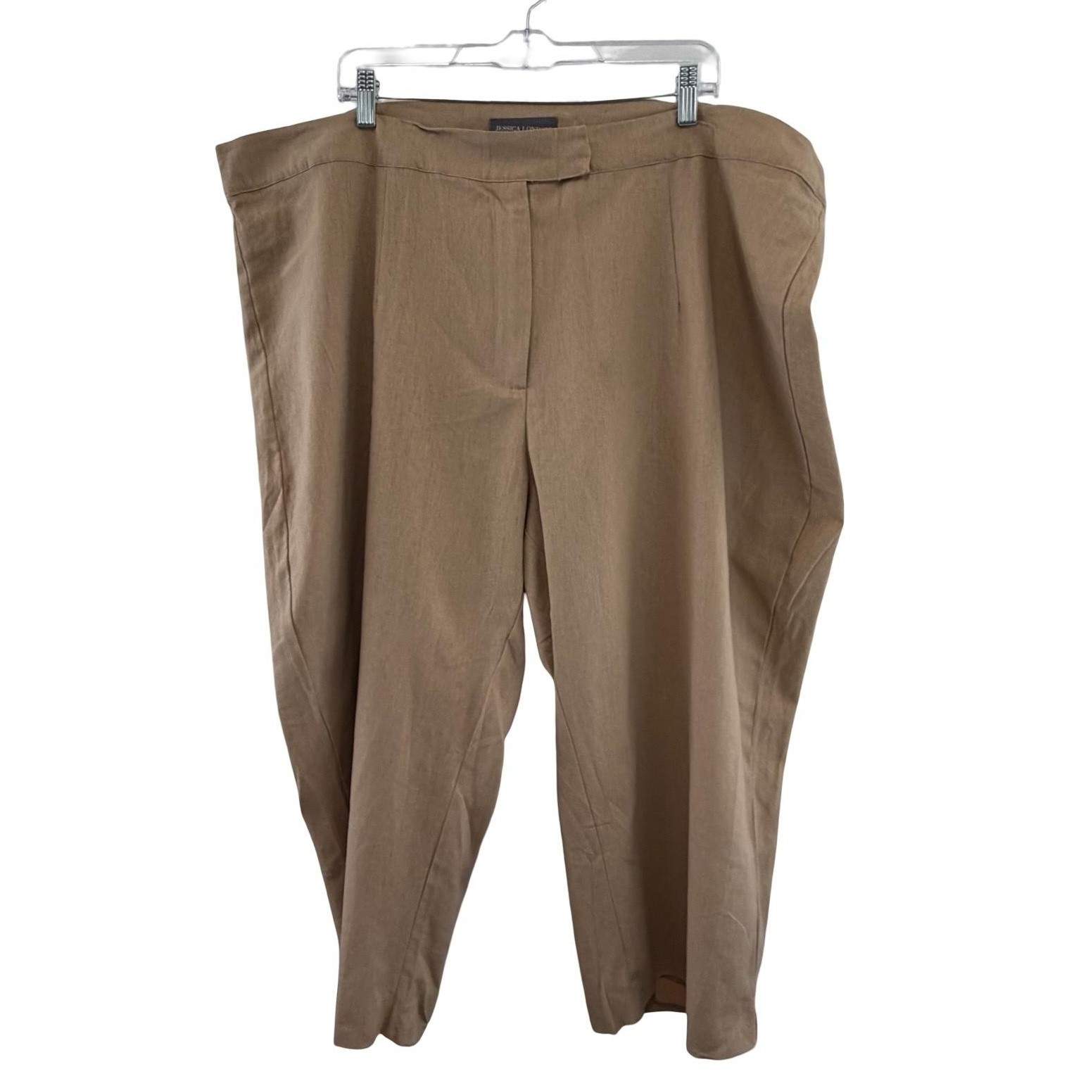 Jessica London 2 Piece Linen Blend Capri Set Womens 26W Beige Tan Belted Cropped