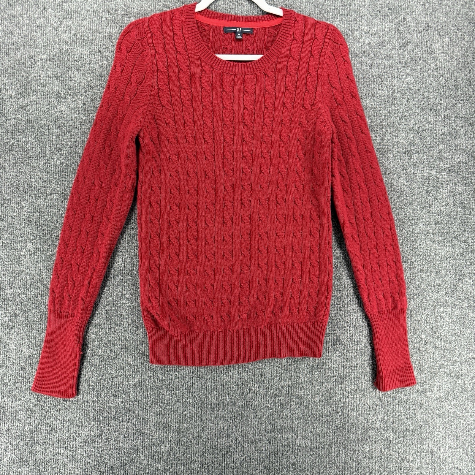 GAP Sweater Womens M Red Angora Rabbit Hair Blend Cable Knit Academia Preppy