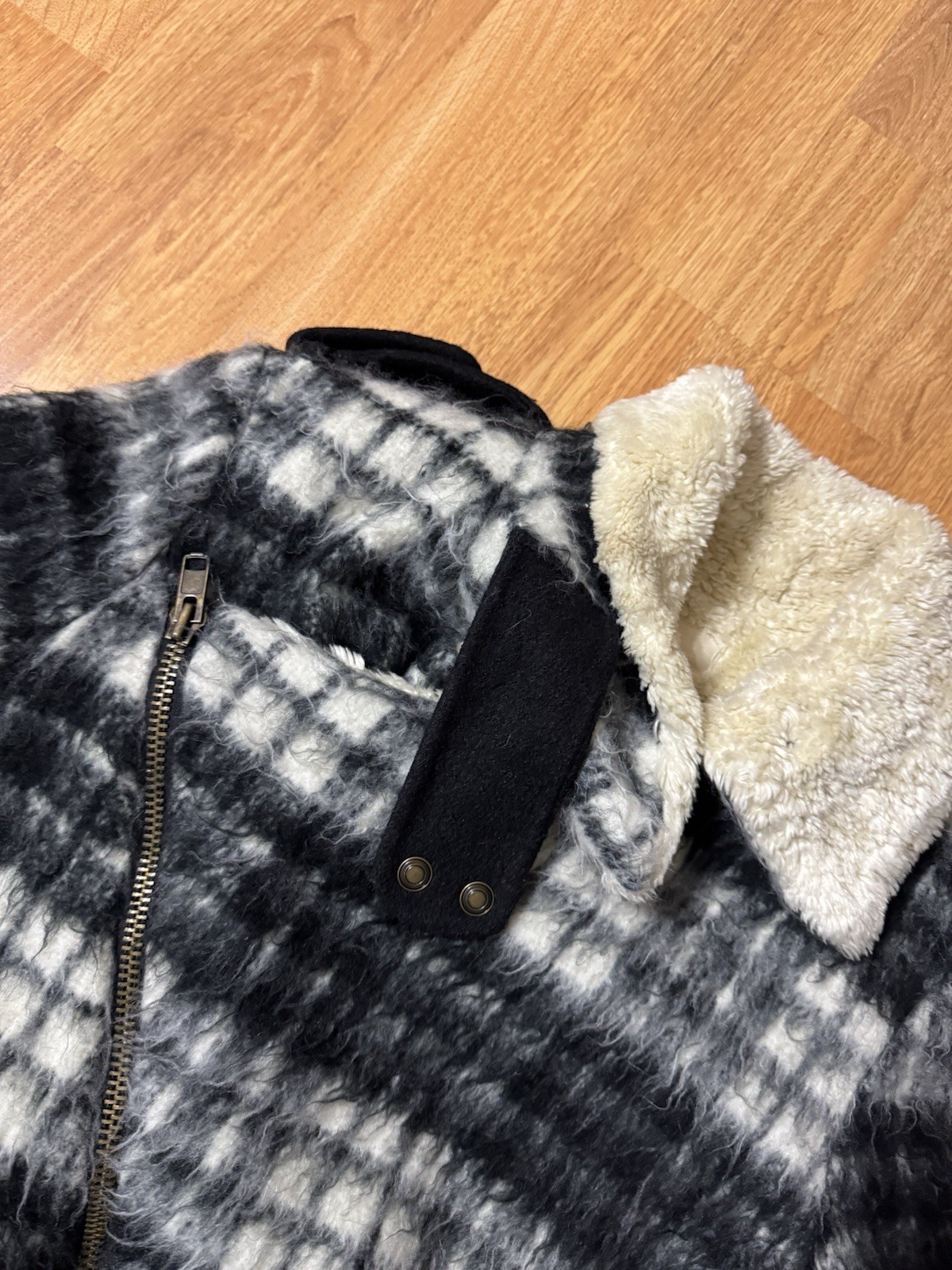 Free People Plaid Sherpa Moto Jacket Coat Size Small FP