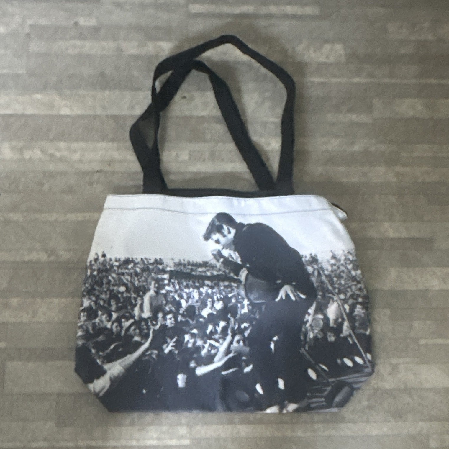 Women’s Black & White Graphic Print Tote Shoulder Bag, Music Theme, Stitching