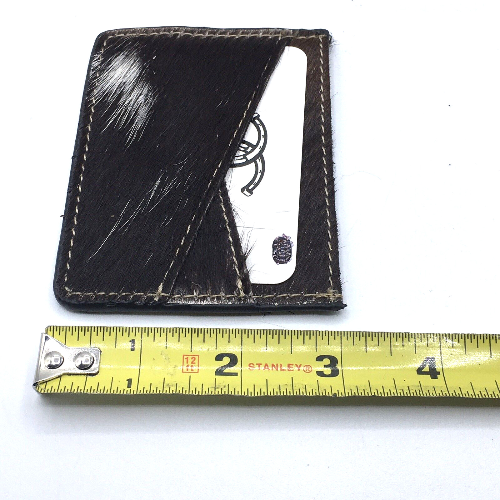 Countryside Brown White Cowhide Leather Fur Credit Card ID Holder Wallet New