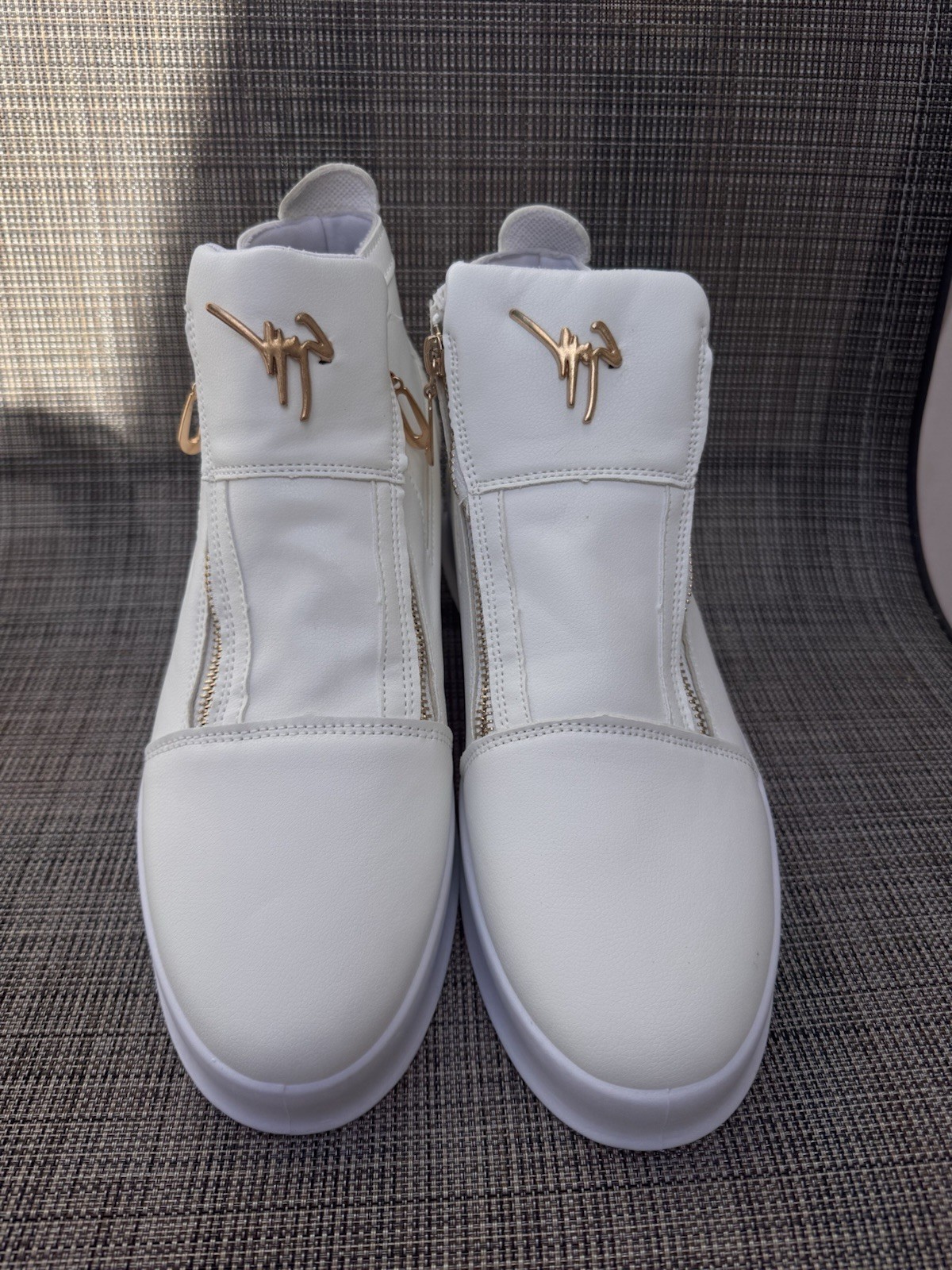 Men White High-Top Casual Sneakers,Thick Rubber Sole, Synthetic Material Size 44