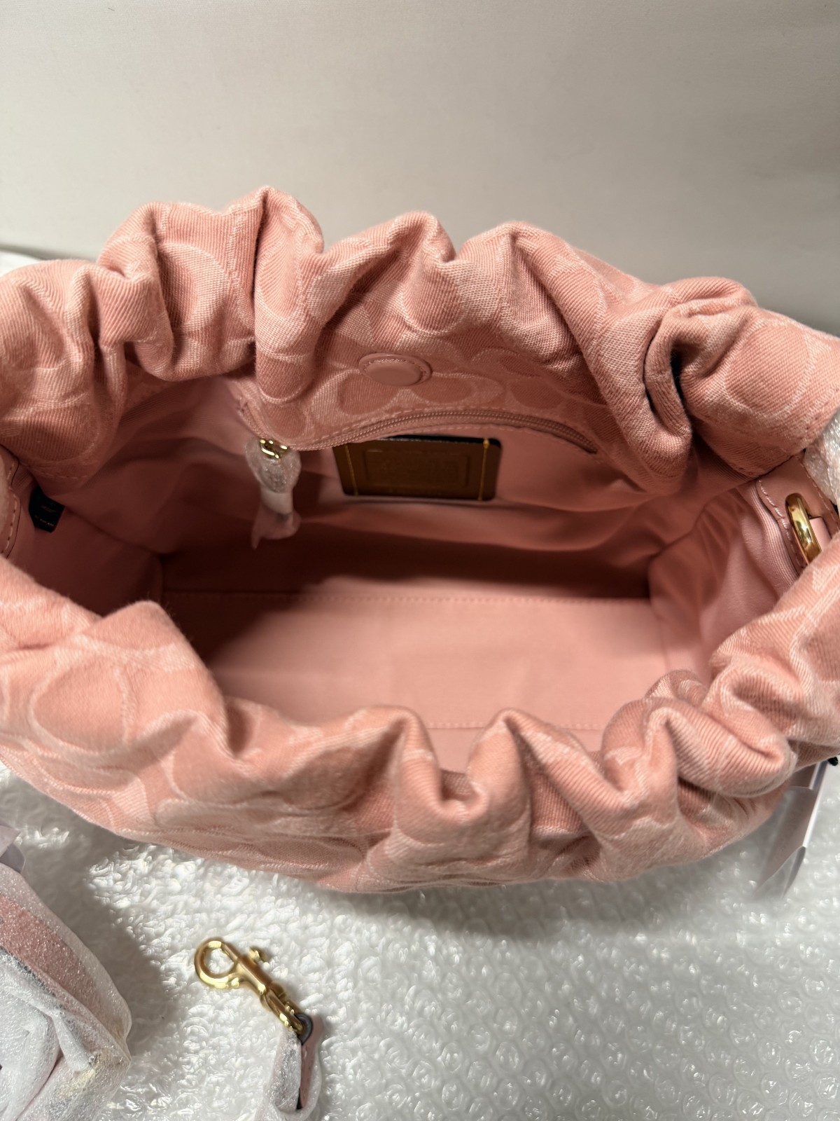 COACH Faye Drawstring Bag Signature Denim Light Pink CFD03 IMNH1 Auth New
