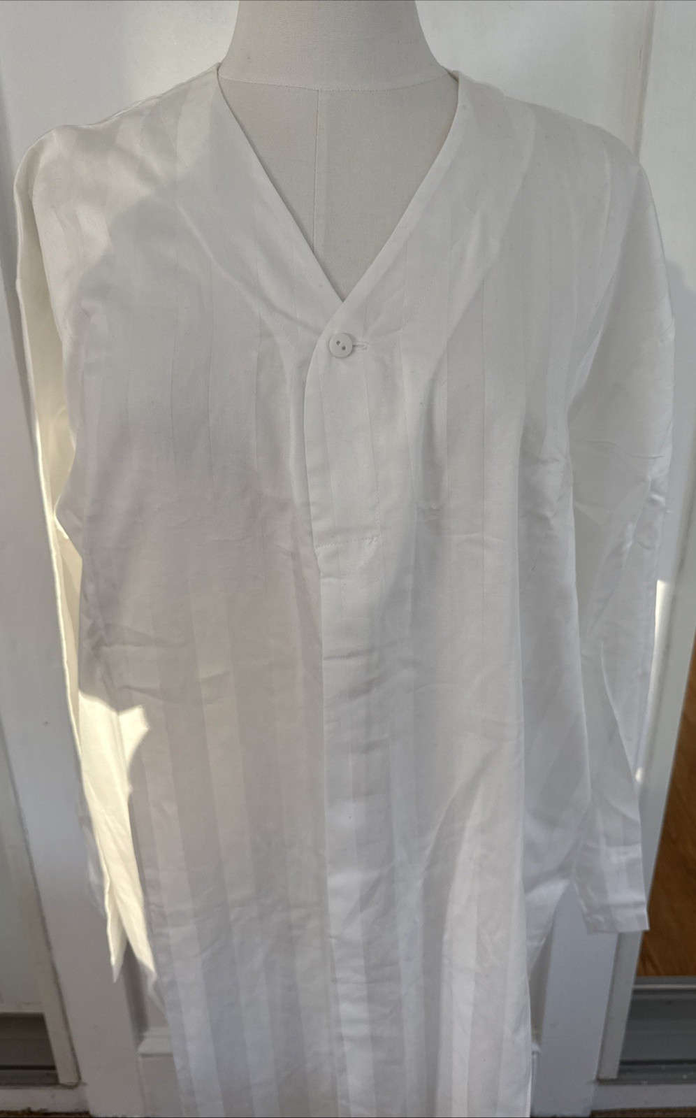 NWT Traditions Pamela Kline Night Shirt 100% Cotton Wht Tuxedo Stripe One Size