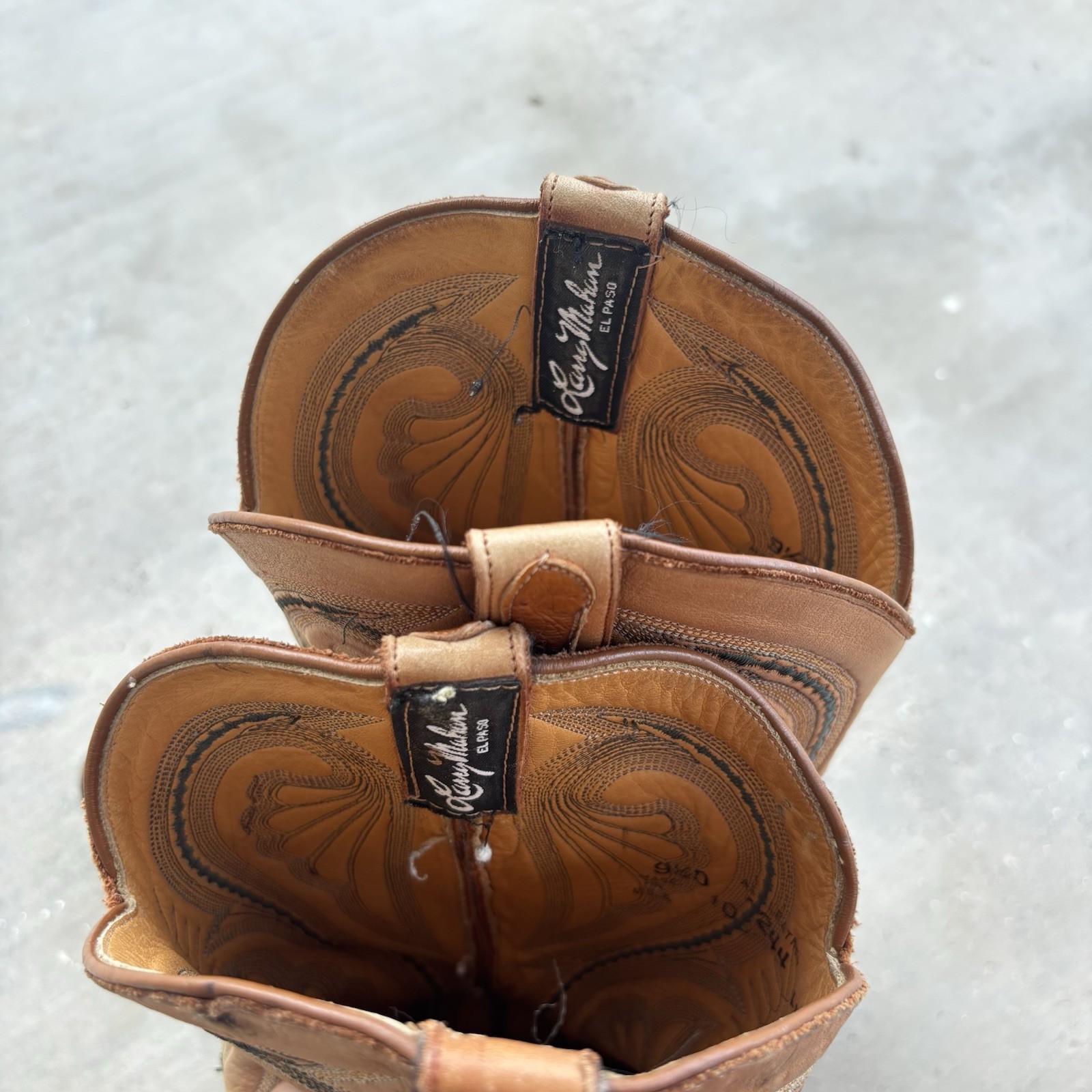 Larry Mahan Full Quill Ostrich Leather Cowboy Boots Cognac Brown Sz 9.5 Vintage