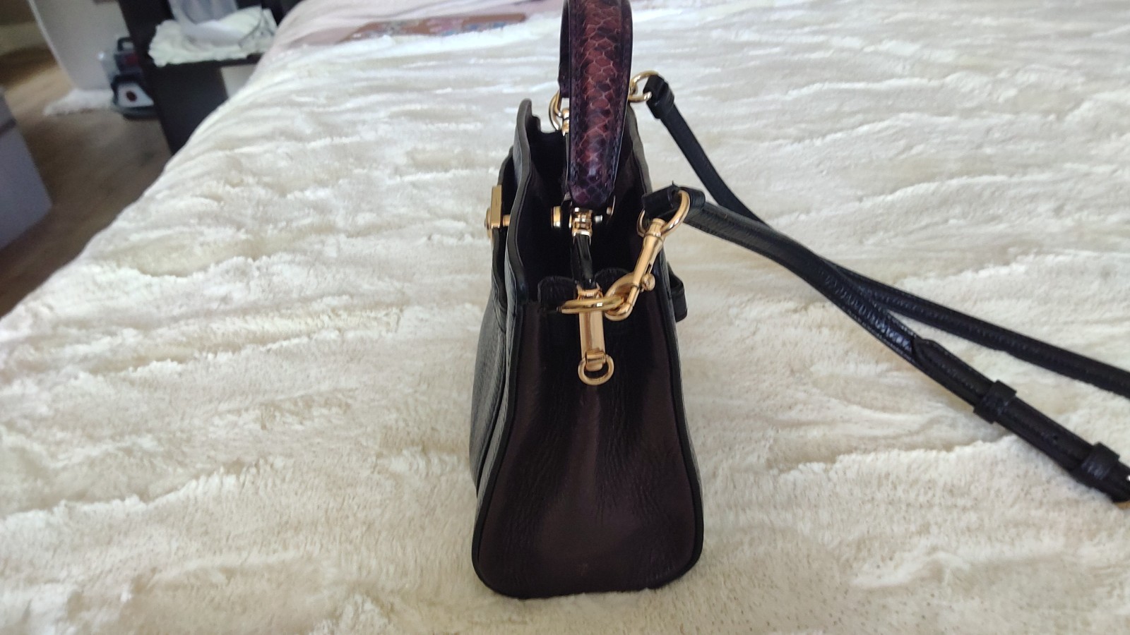 COACH C8687 MINI Lane Top Handle Snake Embossed Pebbled Leather BLACK MULTI