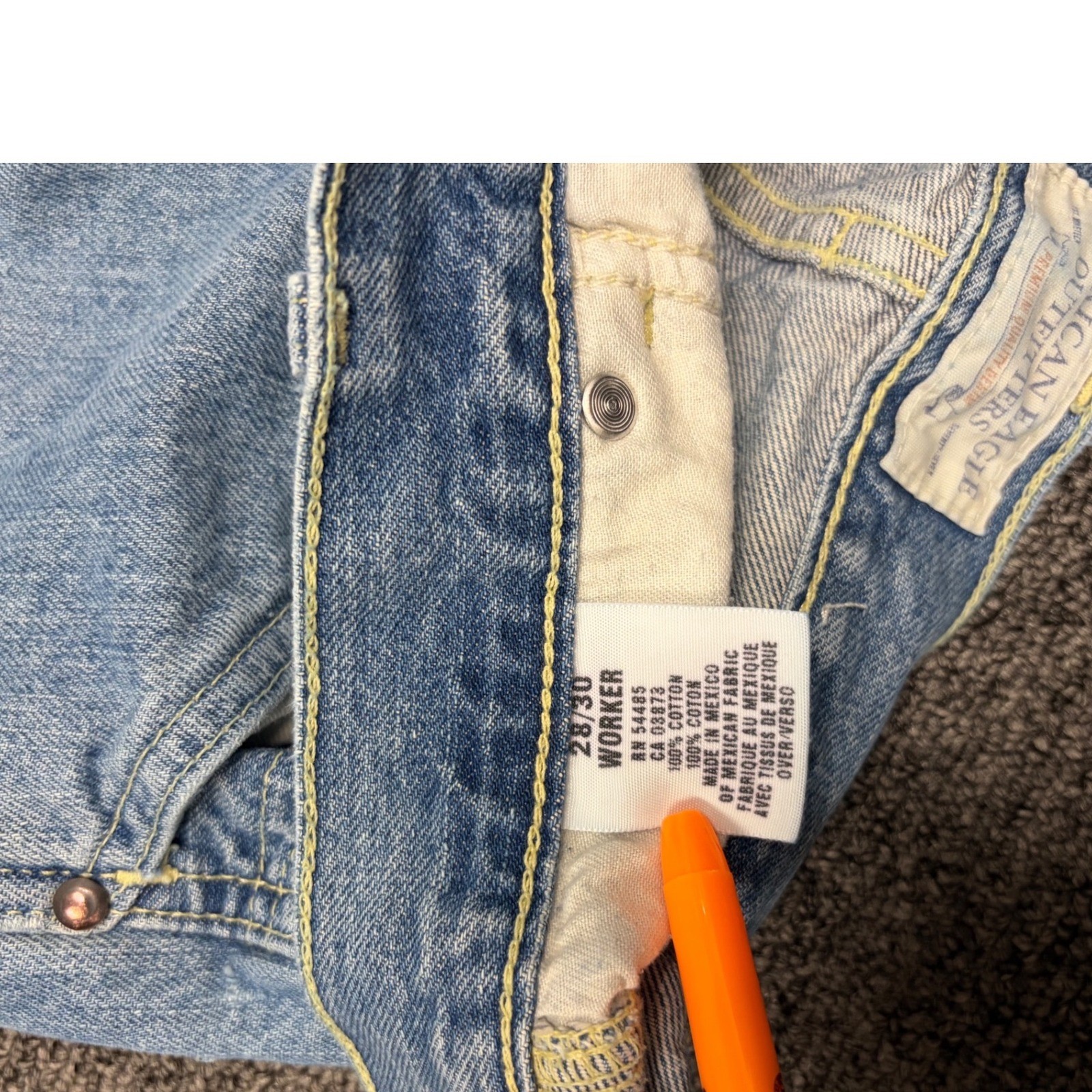American Eagle Outfitters Worker Jeans Mens 28×30 Light Wash Carpenter Wide Leg