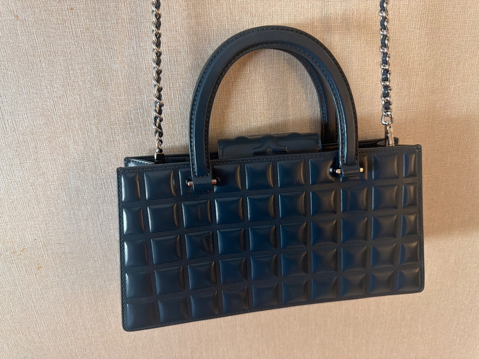 Tory Burch Flemming East-West Leather Satchel Handbag Black Small NWT