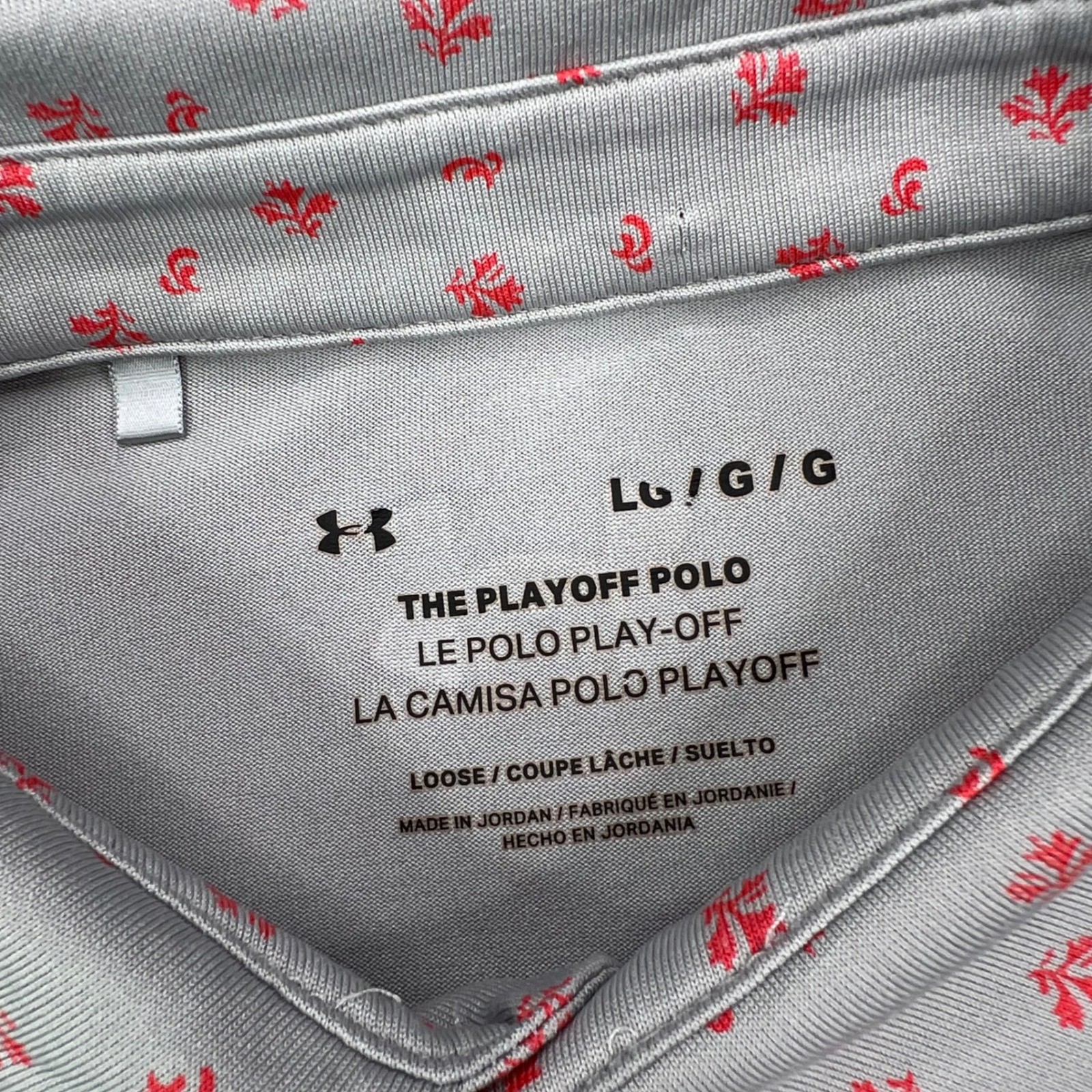 Under Armour Playoff Polo Shirt Mens Large Gray Floral Print Performance Loose