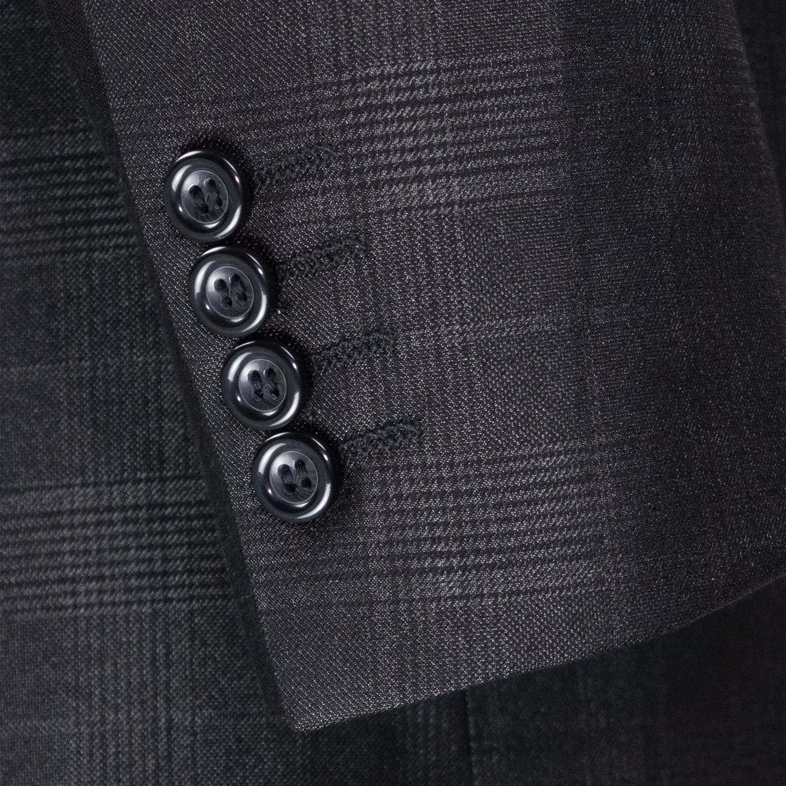 VINCI Men’s Black Sharkskin Glen Plaid 3pc Classic Fit Suit w/ Flex Waist – NEW