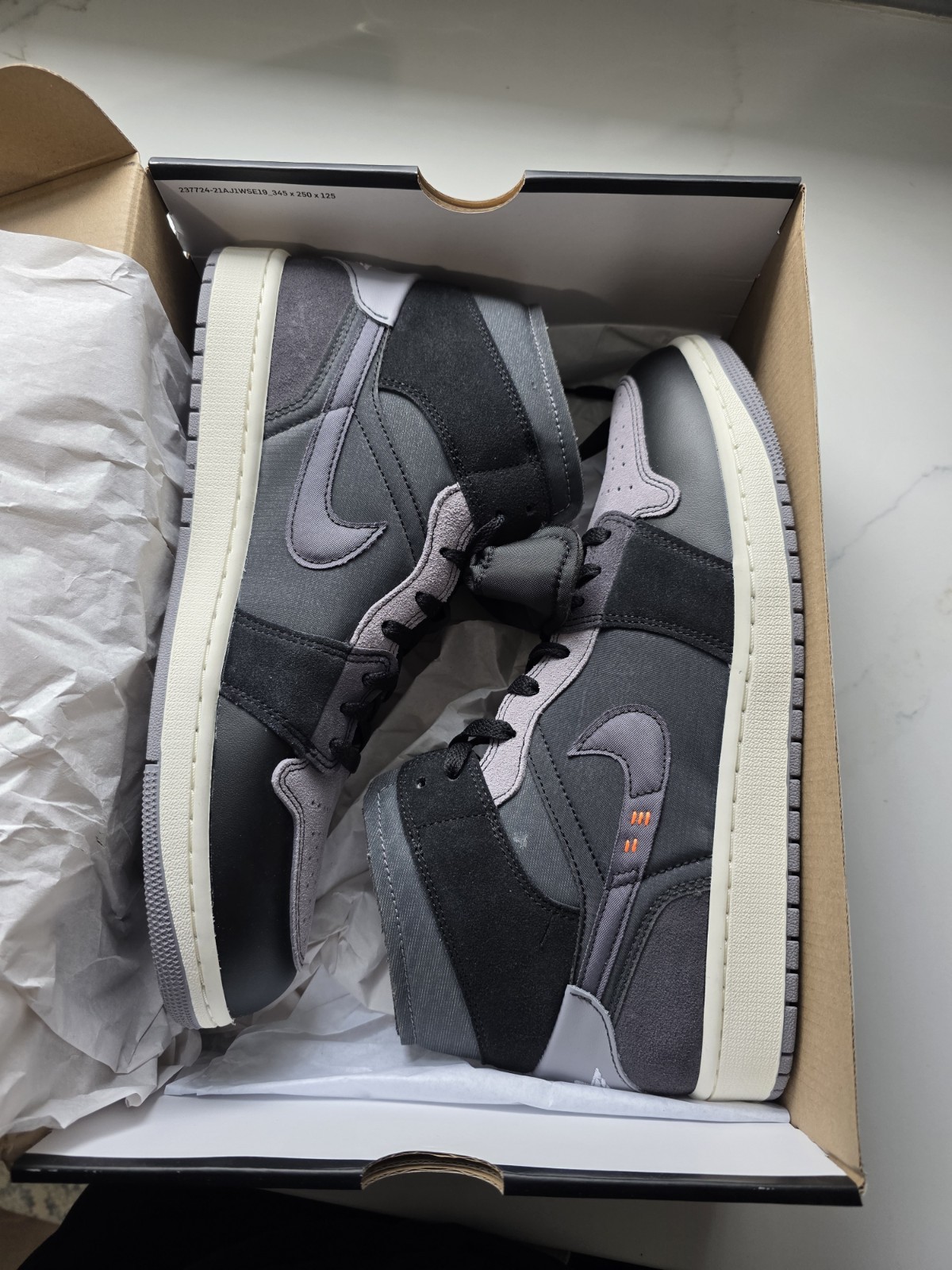 Nike Air Jordan 1 Mid Craft Inside Out “Black Cement Grey” DM9652-001 Men’s 12