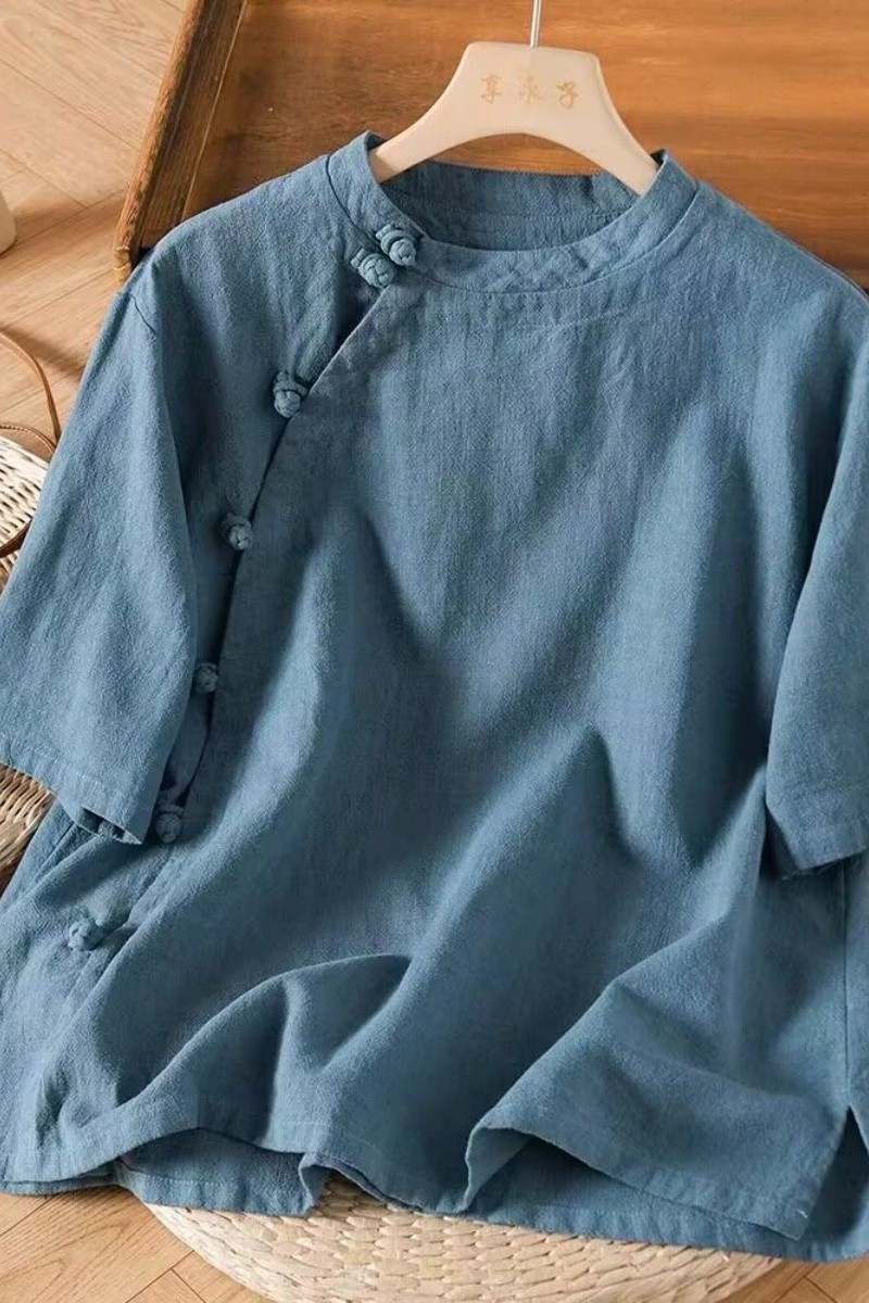 Summer Chinese Style Womens Casual Loose Han Fu Cotton Line Shirts Blouse Tops