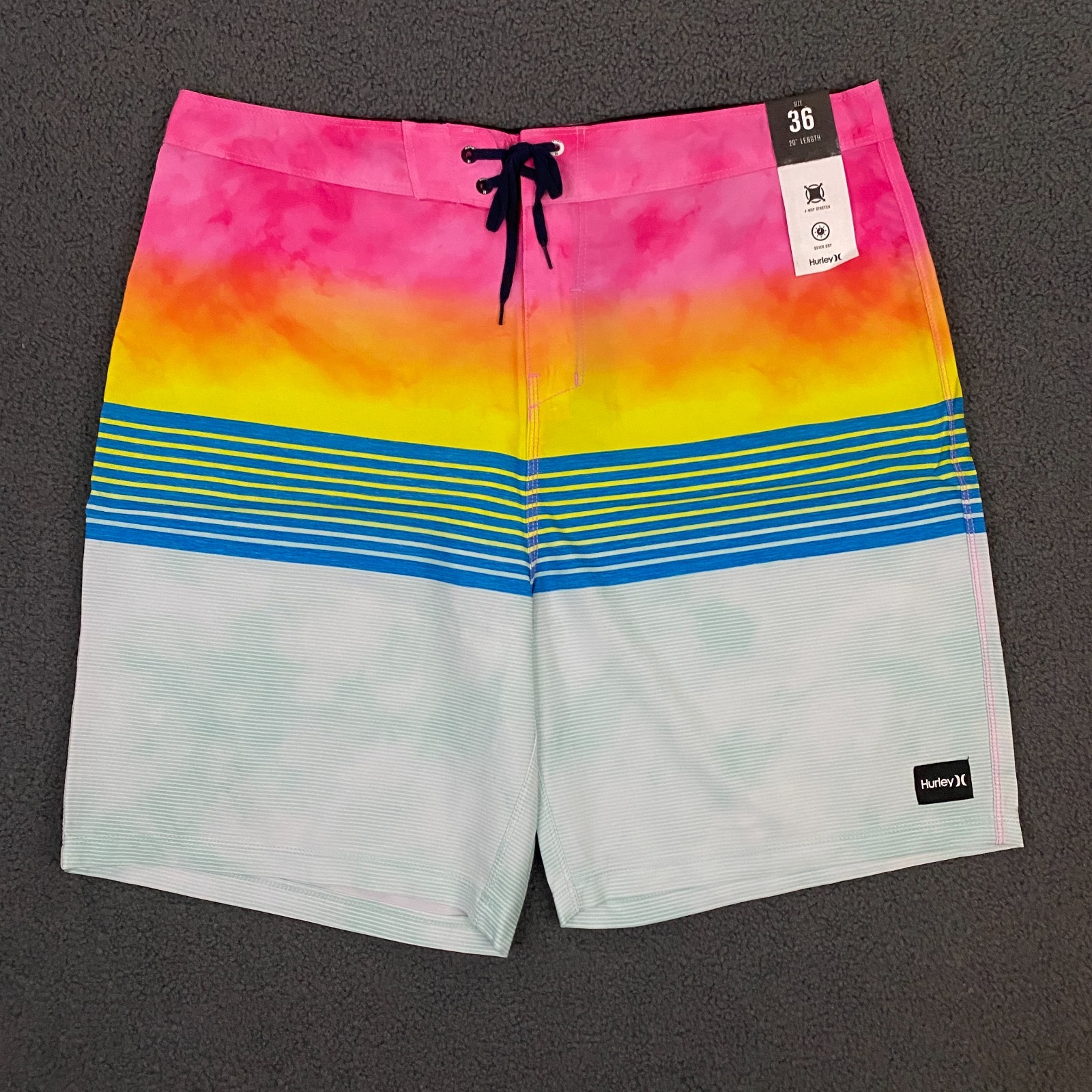 Hurley Weekender 20″ Swim Board Short Mens 36 Striped Quick Dry Stretch NWT
