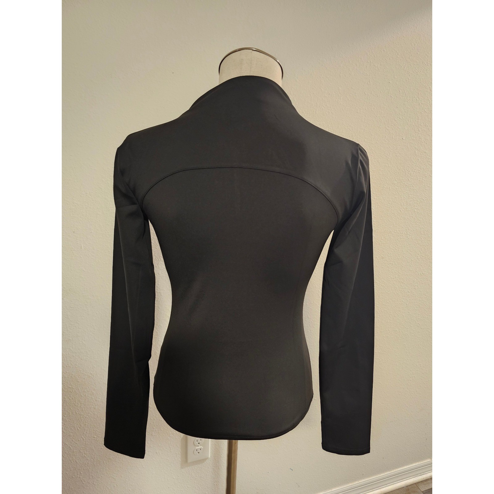 Womens Black Full Zip Mock Neck Athletic Track Jacket Size L