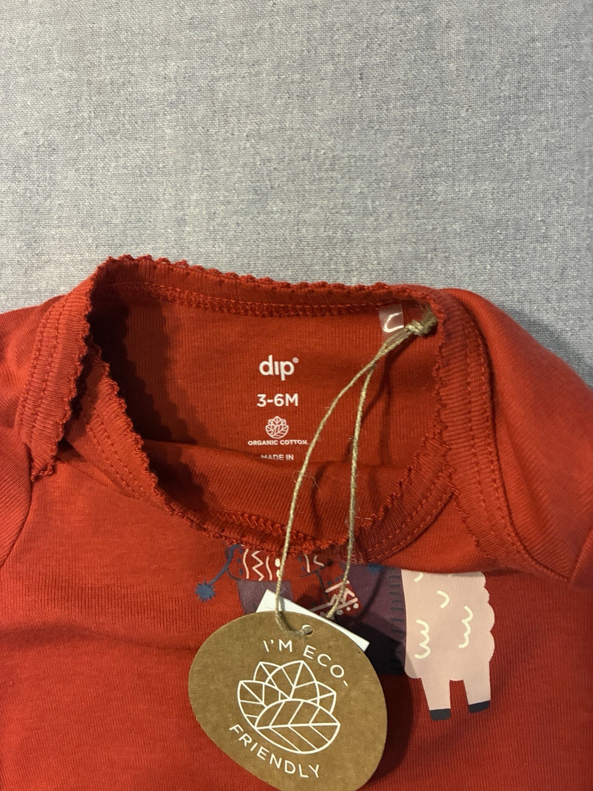 dip Organic Cotton Knit Llama Animal Print Long Sleeve Bodysuit 3-6M Red