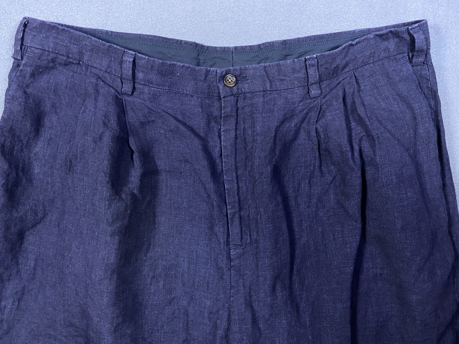 Nautica Rigger Linen Mens 38×32 (Measures 31) Navy Blue Pleated Pants Nautical