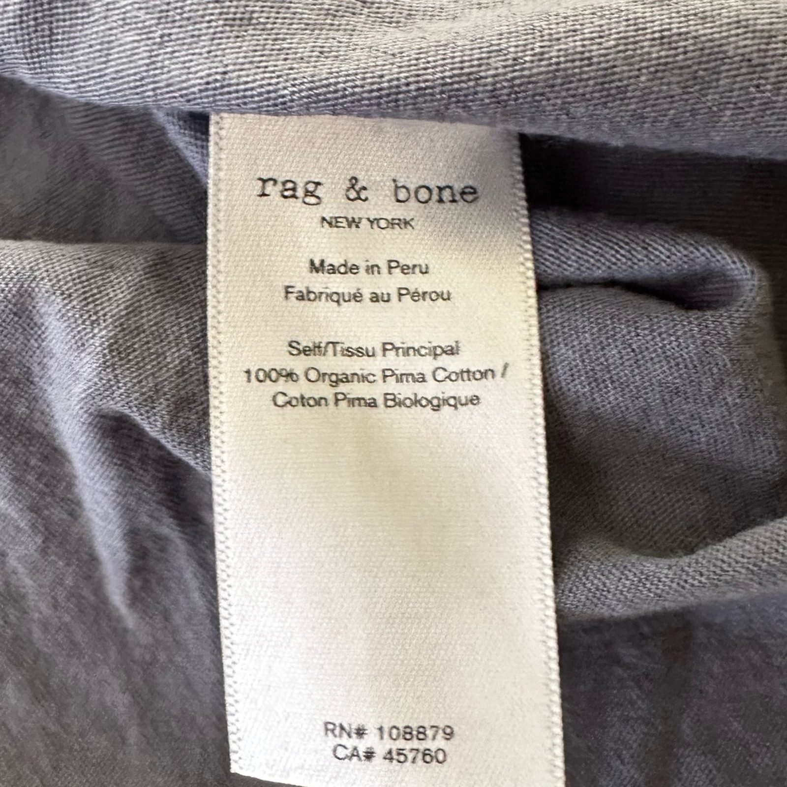 Rag + Bone Top Womens Small Gray Tank 100% Pima Cotton Relaxed Minimalist