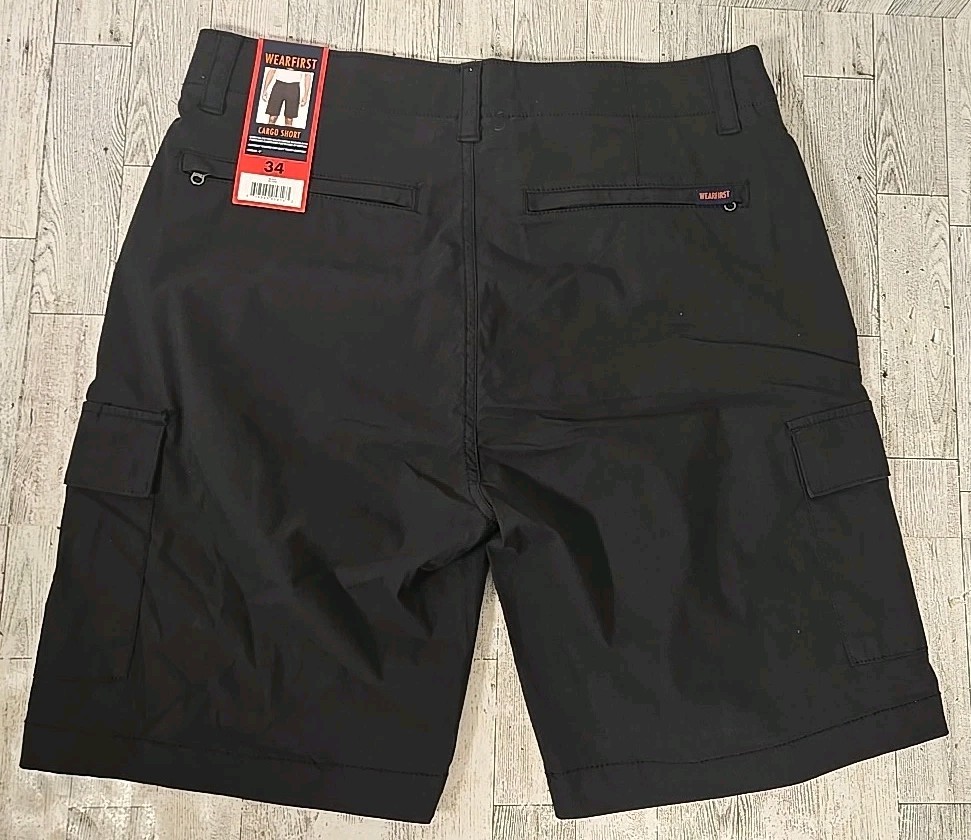 Wearfirst Cargo Shorts 34 Black Freeband Waistband Stretch Cotton Nylon Mens NEW