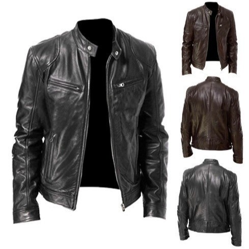 Mens PU Leather With A Stand-up Collar Punk-style Jacket