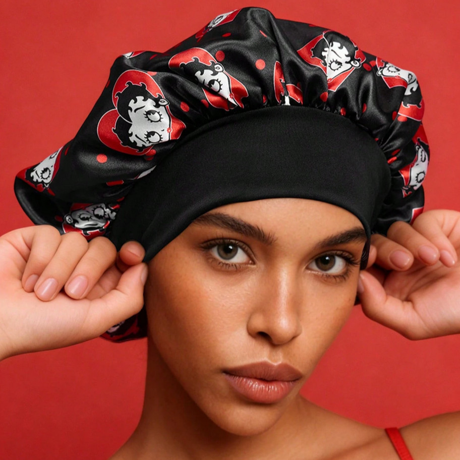 BETTY BOOP Double-Layer Satin Hair Care Sleep Bonnet Cap