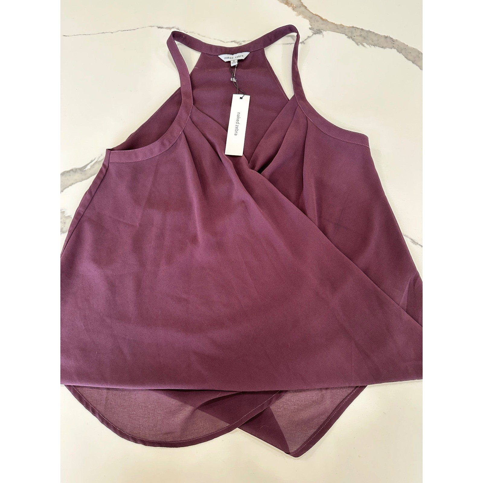 Naked Zebra Purple Surplice Wrap Halter Top Sleeveless Blouse Eggplant Small NWT