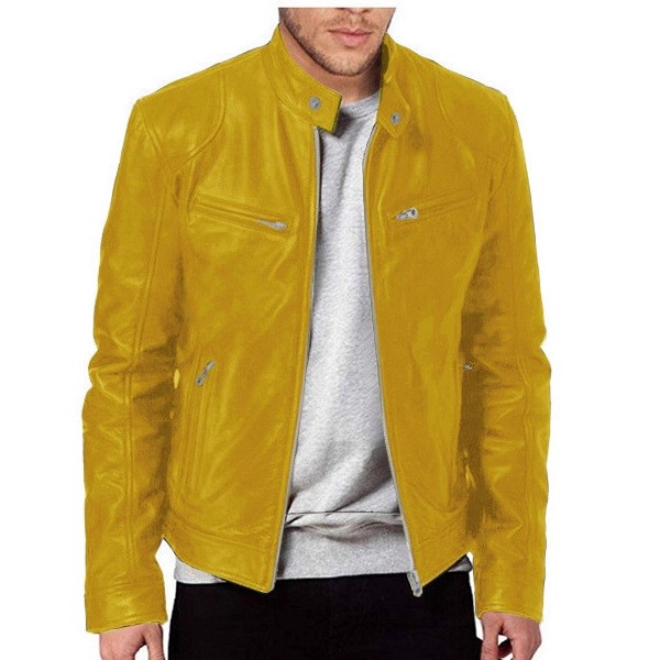 Mens PU Leather With A Stand-up Collar Punk-style Jacket