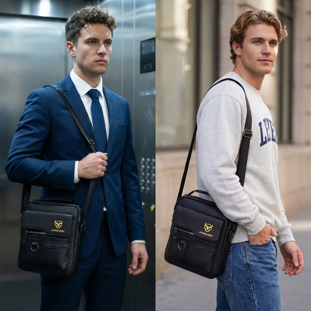 Men Vintage PU Leather Crossbody Bag Shoulder Handbag Travel Messenger Bag