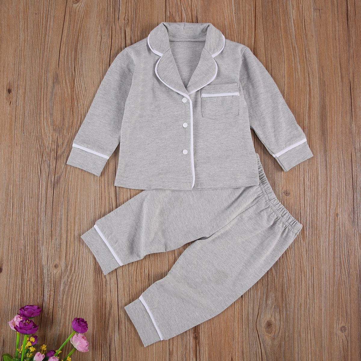 Merqwadd Toddler Baby Button-Down Pajamas Set, Cotton 2-PCS-PJs Set Shirt and
