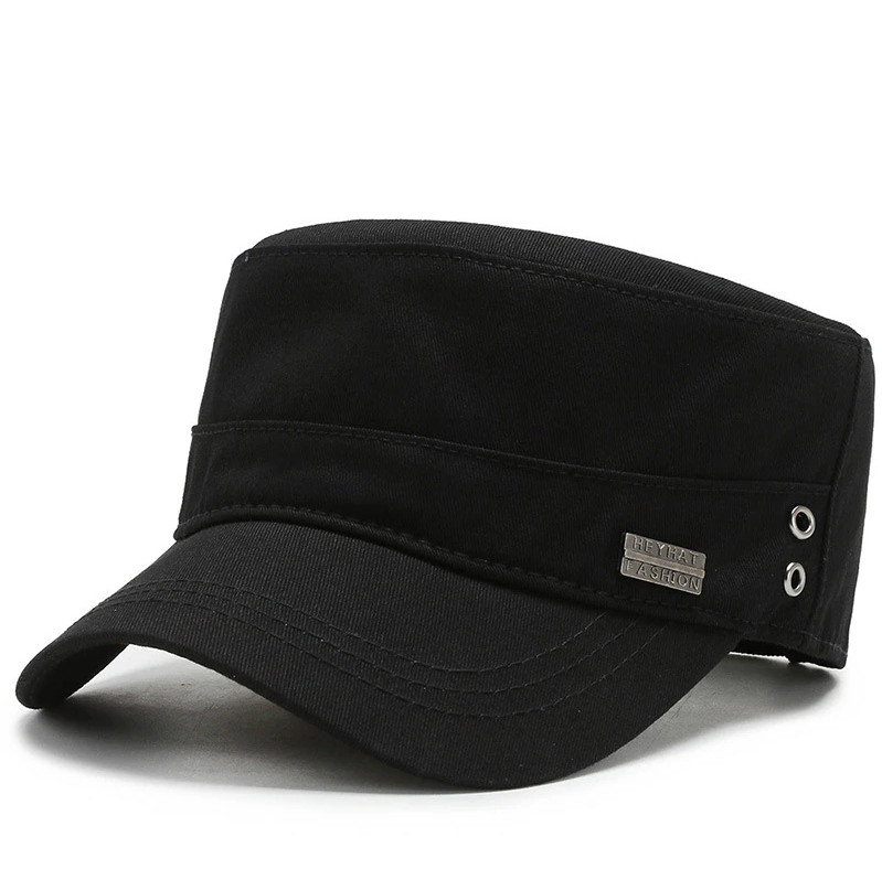 Black – Army, Military Flat Cadet Top Hat, Cotton Military Washed Adjustable Cap