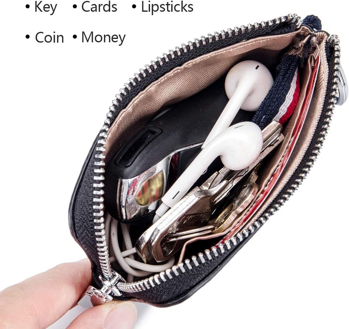 Leather Coin Purse Wallet Mini Keyrings Change Pouch Card Holder for Men Womens