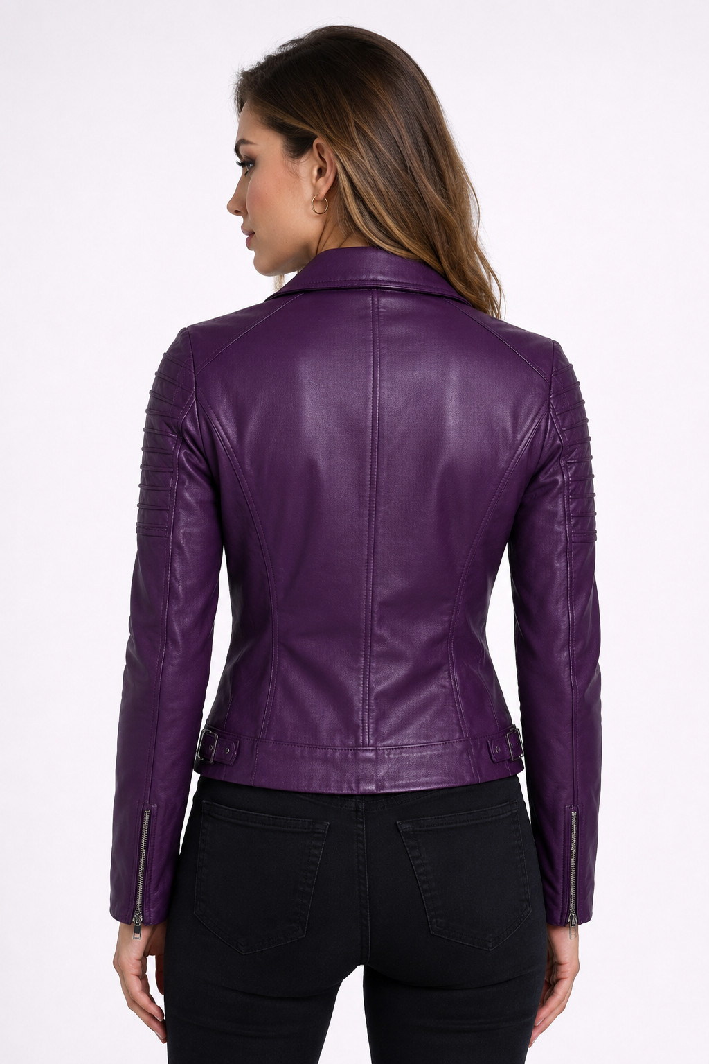 Women’s Handmade Leather Biker Jacket – Slim Fit Designer Moto Real Leather Coat