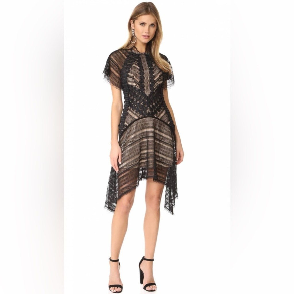 Acler Edmon Dress Black Lace and Tan – Size 4